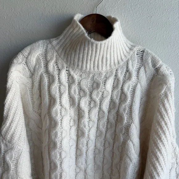 Topshop Cream Chunky Cable Balloon Long Sleeve Boho Cozy Knit Sweater  Size 14 - Picture 3 of 12